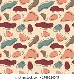 Camouflage seamless vector pattern with smooth lines shapes. Military texture, stones, spots. Abstract vector background.