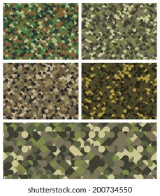 Camouflage set, military geometric seamless fashion trend pattern fabric textures, abstract background. Vector illustration. Design for web and mobile app.