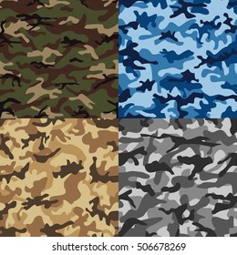 Camouflage set seamless pattern in multiple colors.