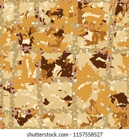 Camouflage with shades of gold, bronze and copper. Seamless texture. The picture is covered with a network consisting of quadrangles.