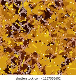 Camouflage with shades of gold, bronze and copper. Seamless texture. The picture is covered with a lattice of quadrangular and triangular cells.