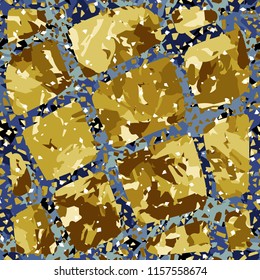 Camouflage with shades of gold, bronze and copper. Seamless texture. The picture is covered with a contrasting oblique grille.