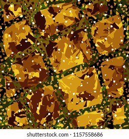 Camouflage with shades of gold, bronze and copper. Seamless texture. The picture is covered with a contrasting oblique grille.