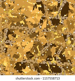 Camouflage with shades of gold, bronze and copper. Seamless texture. The picture is covered with a network consisting of dancing lines.