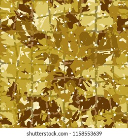 Camouflage with shades of gold, bronze and copper. Seamless texture. The picture is covered with a network consisting of quadrangles.