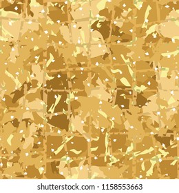 Camouflage with shades of gold, bronze and copper. Seamless texture. The picture is covered with a network consisting of quadrangles.