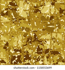 Camouflage with shades of gold, bronze and copper. Seamless texture. The picture is covered by a network consisting of lines intersecting at right angles.