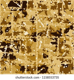 Camouflage with shades of gold, bronze and copper. Seamless texture. The picture is covered by a network consisting of lines intersecting at right angles.