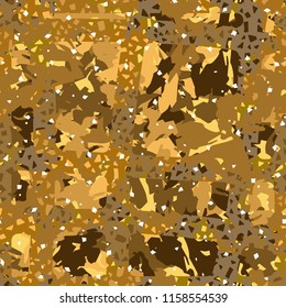 Camouflage with shades of gold, bronze and copper. Seamless texture. The picture is covered by a network consisting of quadrangular cells formed by wide lines.
