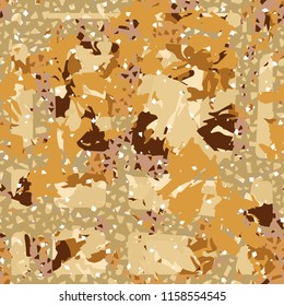 Camouflage with shades of gold, bronze and copper. Seamless texture. The picture is covered by a network consisting of quadrangular cells formed by wide lines.