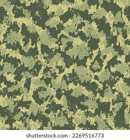 Camouflage Shirt Green Seamless Modern Graphic Print. Beige Repeated Soldier Vector Background. Khaki Seamless Halftone Graphic Wrapping. Brown Camouflage Seamless Pattern. Camoflage