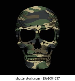 Camouflage skull illustration, tee shirt graphics, vectors, typography