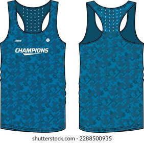 Camouflage Sleeveless racer back Tank Top Basketball jersey vest design flat sketch illustration template, sports jersey concept with front and back view for Men and women Volleyball and badminton kit