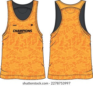 Camouflage Sleeveless Tank Top Basketball jersey vest design flat sketch illustration template, sports jersey concept with front and back view for Men and women Volleyball jersey and badminton kit