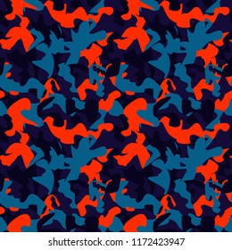 Camouflage sport pattern background seamless vector illustration. Classic camouflage sport pattern clothing style masking camo repeat print. Blue colors sea texture. Pattern for kids, boys, girls