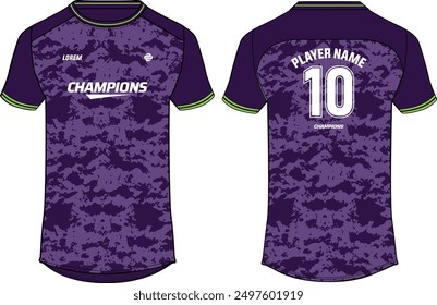 Diseño de camiseta de jersey deportivo de camuflaje Ilustración de boceto plano, concepto de jersey de fútbol de cuello redondo con vista frontal y posterior para cricket, fútbol, voleibol, rugby, tenis y bádminton uniforme kit