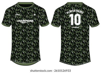 Camouflage Sports jersey t shirt design Flat sketch illustration, Round neck football jersey concept with front and back view for Cricket, soccer, Volleyball, Rugby, tennis and badminton uniform kit
