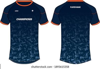 Camouflage Sports t-shirt jersey design concept vector template, sports jersey concept with front and back view for Soccer, Cricket, Football, Volleyball, Rugby, tennis, badminton and e-sports uniform