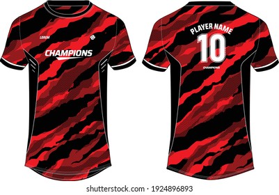 Camouflage Sports t-shirt jersey design concept vector template, Football jersey concept with front and back view for Soccer, Cricket, Volleyball, Rugby, tennis, badminton and e sports uniform