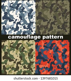 Camouflage of spots. Set of seamless patterns on dark background.Military,hunting background.Fabric,paper.Vector design