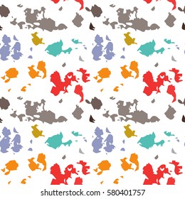 Camouflage, spotted seamless pattern. Random, chaotic watercolor paint spots. Abstract background. Repeating distressed print