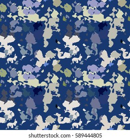 Camouflage, spotted seamless pattern. Random, chaotic watercolor paint spots. Abstract background. Repeating distressed print