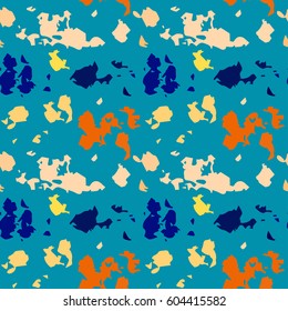 Camouflage, spotted seamless pattern. Random, chaotic watercolor paint spots. Abstract background. Repeating distressed print
