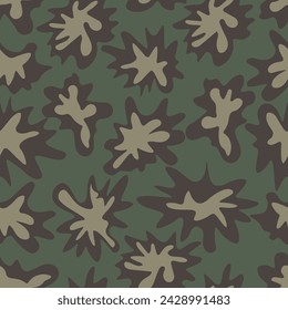 Camouflage square background. Seamless vector pattern. Isolated endless army background. Military paint. Repeating pattern of khaki spots. Holiday February 23rd. Idea for web design.