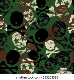 Camouflage Star Skull Print - Repeating Backgound & Wallpaper