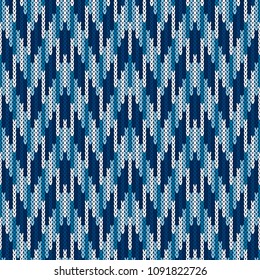 Camouflage Style Abstract Knitted Pattern. Seamless Knitting Texture with Shades of Blue Colors