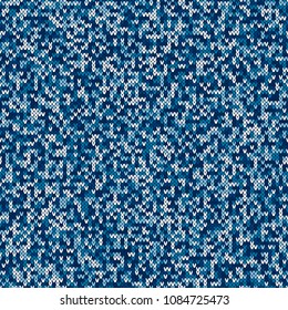 Camouflage Style Knitted Pattern. Seamless Knitting Texture with Shades of Blue Colors