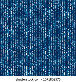 Camouflage Style Knitted Pattern. Seamless Knitting Texture with Shades of Blue Colors