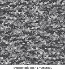 Camouflage Style Knitted Pattern. Vector Seamless Knit Melange Wool Texture Imitation with Shades of Gray Colors