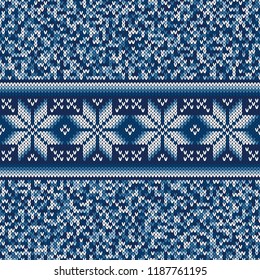 Camouflage Style Knitting Sweater Pattern Design. Vector Seamless Background with Shades of Blue Colors. Wool Knit Texture Imitation