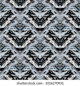 Camouflage style seamless pattern. Vector abstract striped background with stains, dots, stripes, rhombus, shapes, lines, zigzag. Psychedelic 
ornaments. Surface texture for wallpaper, fabric, prints