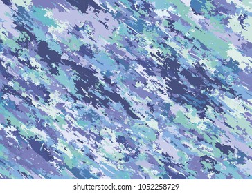 Camouflage texture. Camo military navy blue background. Glitch pattern. Vector illustration for print, textile, paper.