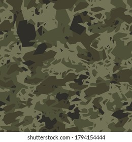 Camouflage texture geometric seamless pattern. Abstract modern military camo endless ornament for fabric and fashion print. Vector illustration.