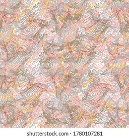 Camouflage texture with leaves and netting seamless vector pattern. Unisex surface print design for fabrics, backgrounds, stationery, scrapbooking, and packaging.