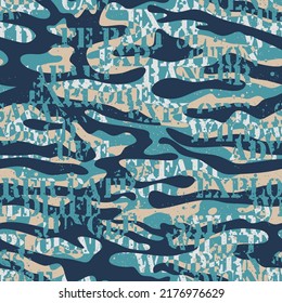 Camouflage texture with lettering background abstract vector seamless pattern