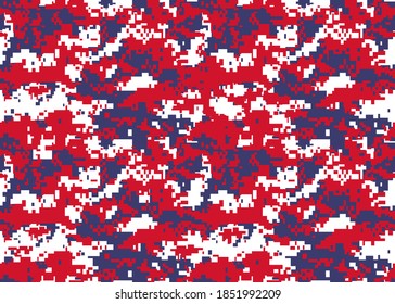 Camouflage Texture On White Red Blue Background For Textile Clothing Linen Paper Logo