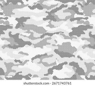 Camuflagem textura sem costura padrão pontilhado. Meio-tom abstrato fundo militar sem fim para tecido e impressão têxtil de moda. Ilustração vetorial.