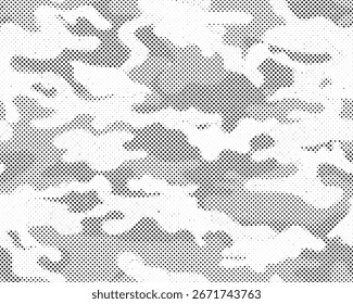 Camuflagem textura sem costura padrão pontilhado. Meio-tom abstrato fundo militar sem fim para tecido e impressão têxtil de moda. Ilustração vetorial.