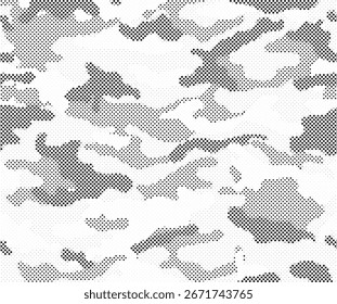 Camouflage texture seamless dotted pattern. Abstract halftone endless military background for fabric and fashion textile print. Vector illustration.