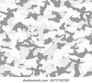 Camuflagem textura sem costura padrão pontilhado. Meio-tom abstrato fundo militar sem fim para tecido e impressão têxtil de moda. Ilustração vetorial.