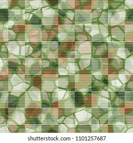 Camouflage texture. Seamless marble pattern. Multicolored elements. Chess network consisting of striped squares.