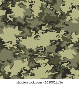 Camouflage texture seamless pattern. Abstract military camo background for army and hunting textile print. Vector illustration.