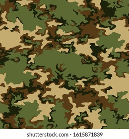 Camouflage texture seamless pattern. Abstract military camo background for army and hunting textile print. Vector illustration.