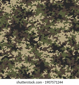 Camouflage Textur nahtlose Muster. Abstrakter, moderner, endloser Camohintergrund im trendigen militärischen Stil. Schmuck für Stoff- und Modedruck. Vektorgrafik.