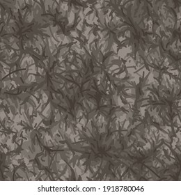 Camouflage texture seamless pattern. Abstract hand drawn endless floral branch background in military style. Fabric and fashion print template. Vector illustration.