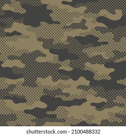Camouflage texture seamless pattern. Abstract modern endless dotted military background for fabric and fashion textile print. Vector illustration.